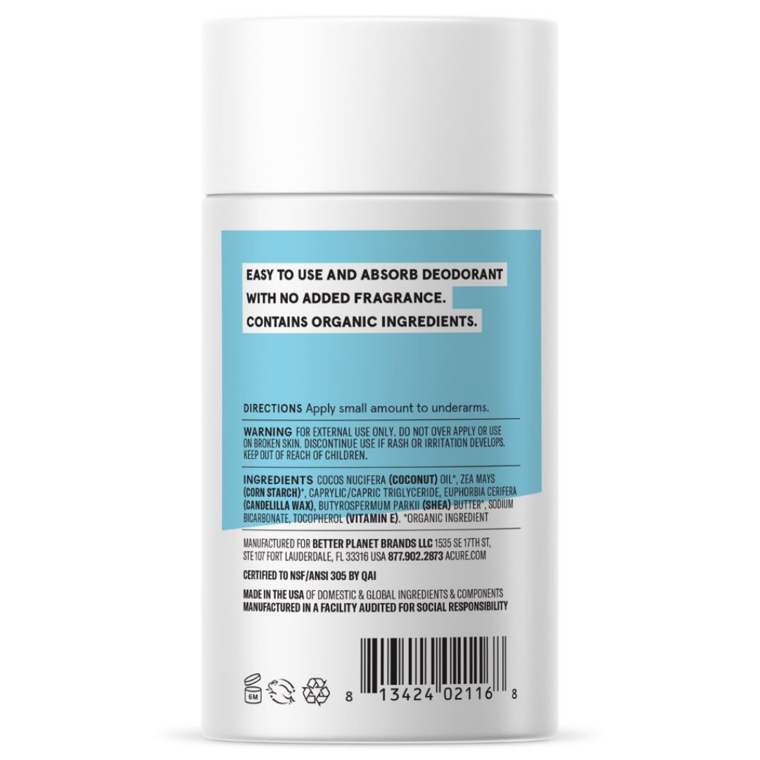 Acure Fragrance Free Natural Deodorant Stick I Sassy Organics