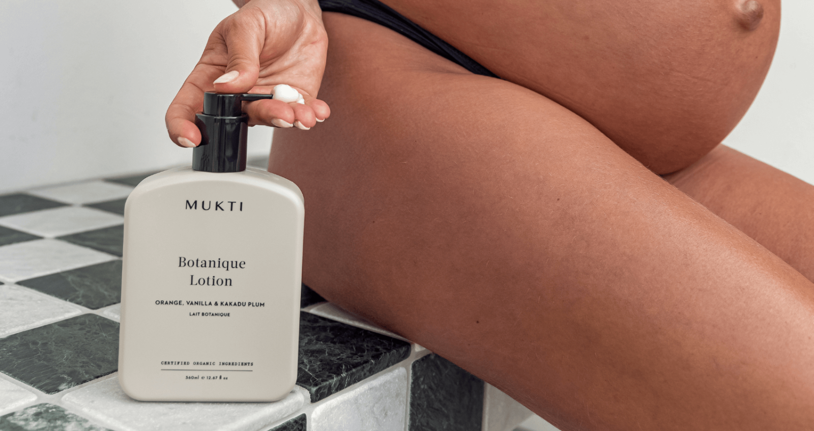 Mukti Organics Botanique  Body Lotion with pregnant model