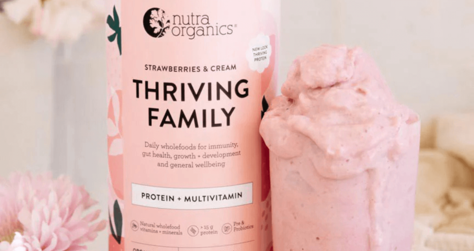 Nutra Organics Thriving Family Protein Powder Strawberries & Cream