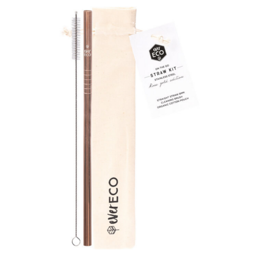 On The Go Straw Kit Straight Rose Gold & Cleaning Brush