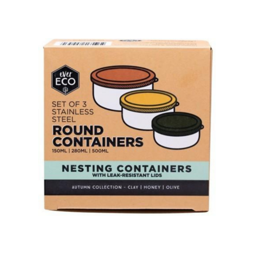 Round Nesting Eco Friendly Stainless Steel Containers Autumn Collection (Set of 3)