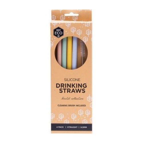 Silicone Straws Straight Pastel Collection (4 Straws & Brush)