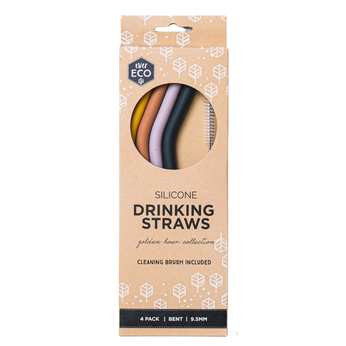 Silicone Straws Bent Golden Hour Collection (4 Straws & Brush)